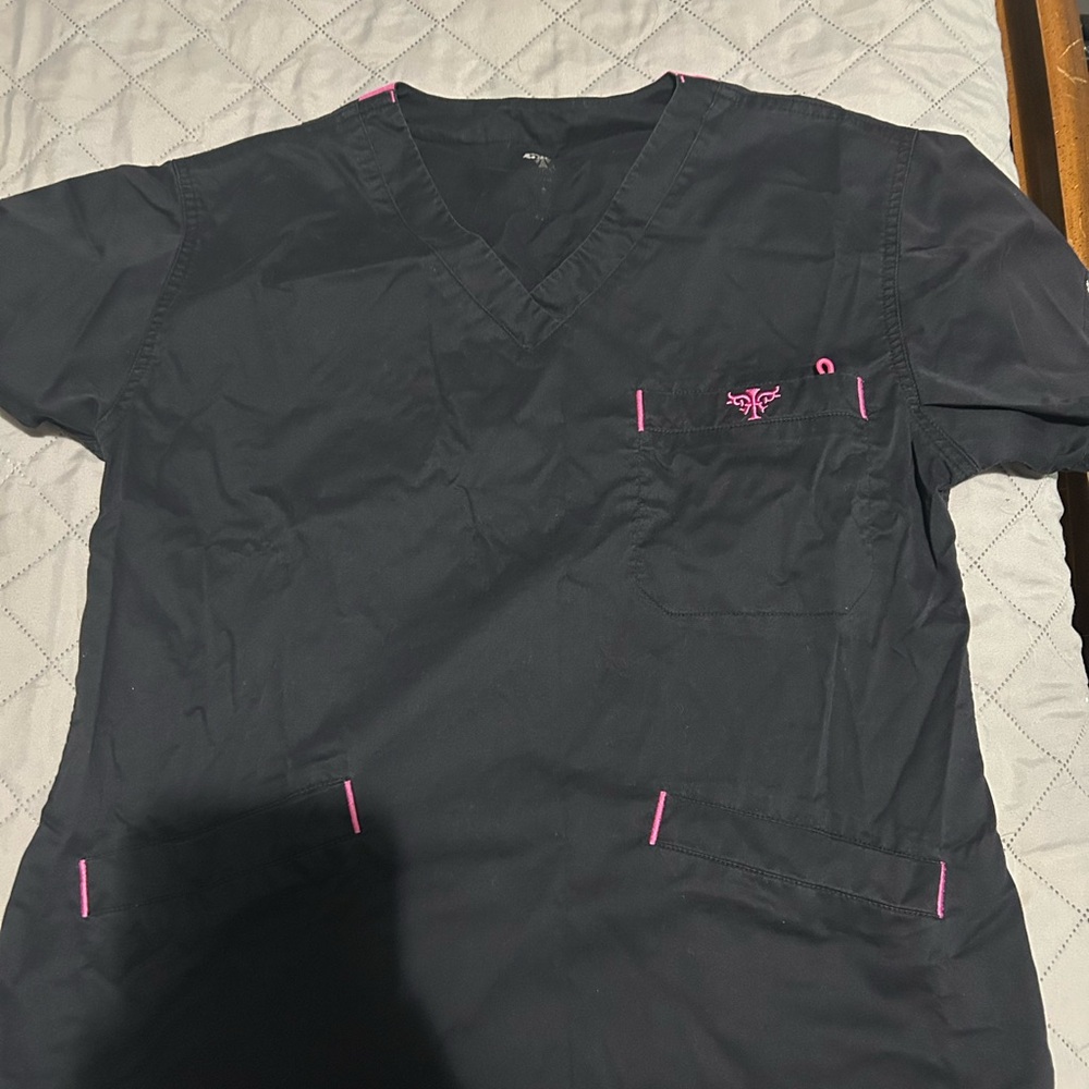 Black Scrub Top with Pink Accents